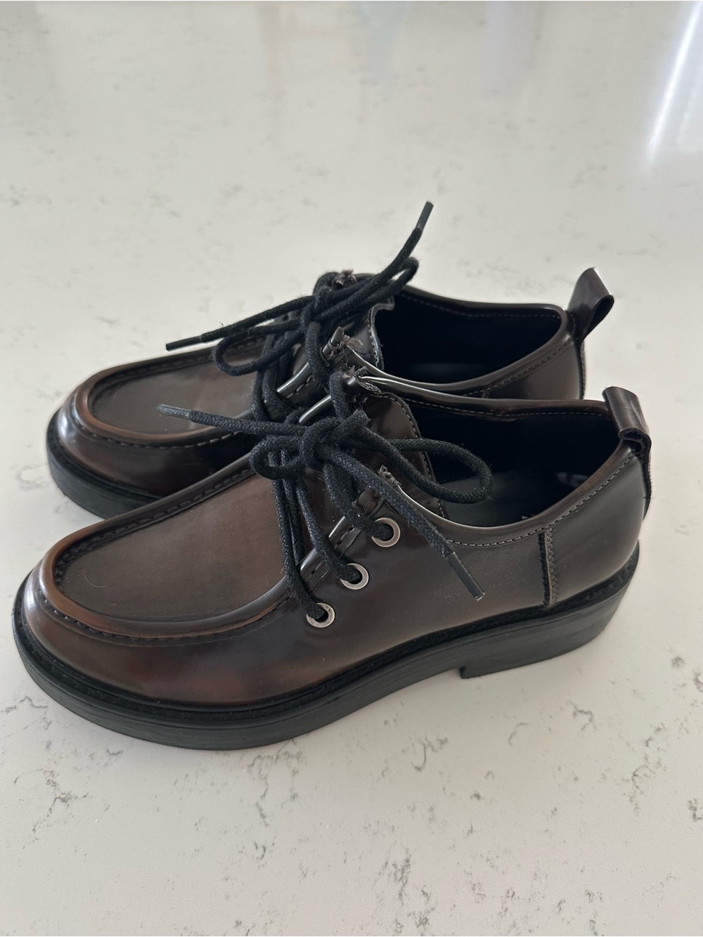 Zara Lace Up Penny Loafers Lug sole